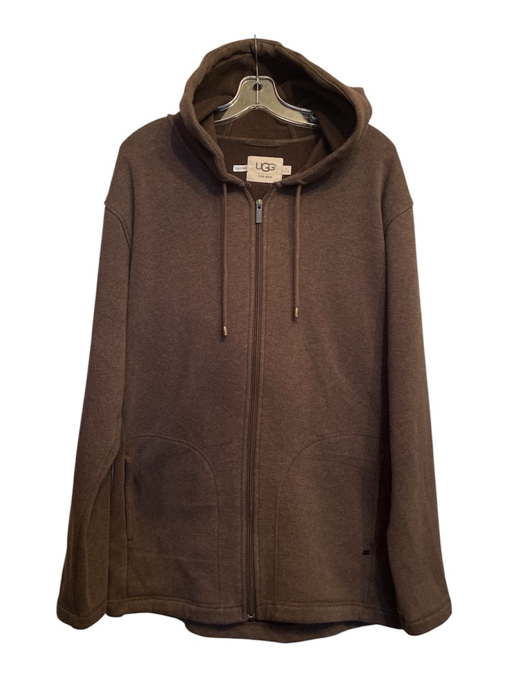 UGG Men’s Brown Full Zip Hoodie Minimalist Streetwear size XL, kangaroo pockets